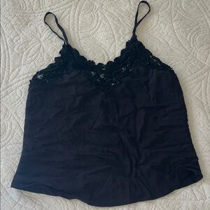 Vintage Elegant Black Lace Trim Cami Top